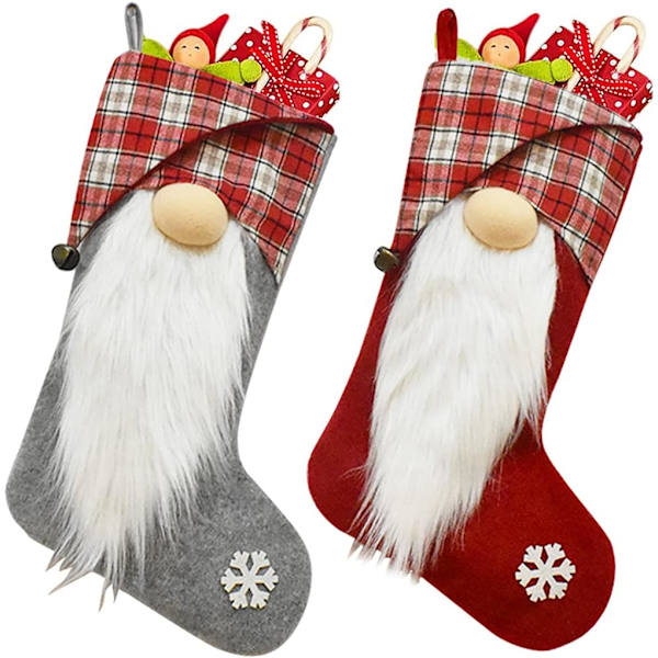 2-pack 3D tomte-julstrumpor med svenska tomtar, 45 cm