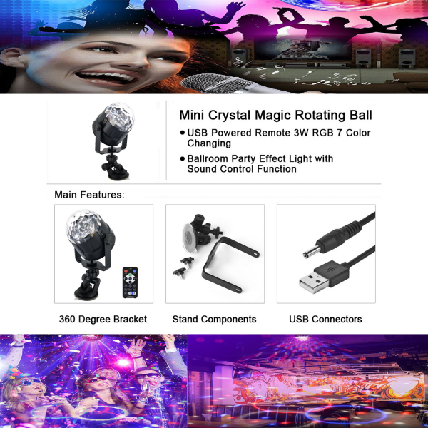 3W Mini LED Lys RGB Krystall Magisk Ball LED 7 Farger Roterende
