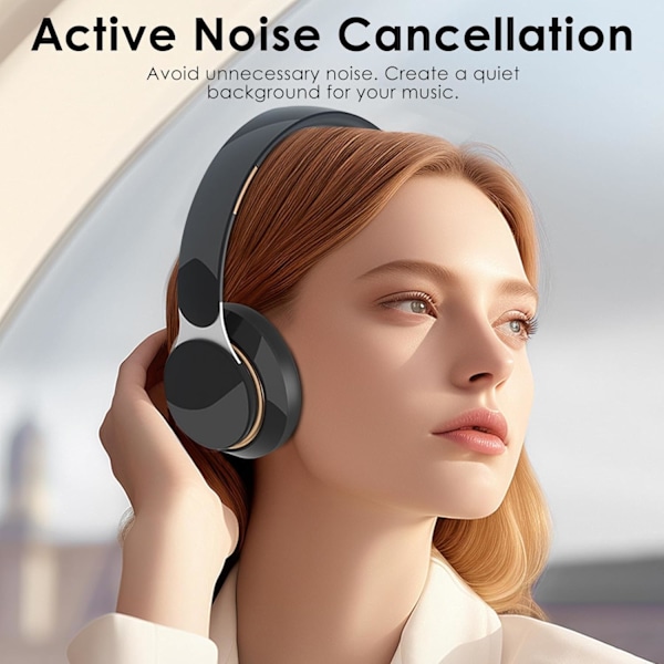 Bluetooth Trådløse Hovedtelefoner, Foldbare, HiFi Stereo Hovedbøjle Hovedtelefoner med Mikrofon, Multi-point Forbindelse, 5.2 Hovedtelefoner til PC/Telefon (Sort)