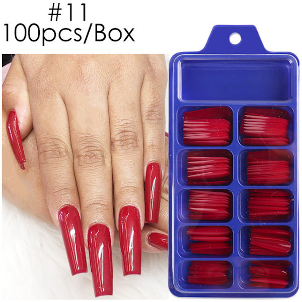 10 storlekar kistformade ballerinafalska nagelspetsar - 100 st/låda fullständiga naglar för DIY akryl nagelkonst #11 #11