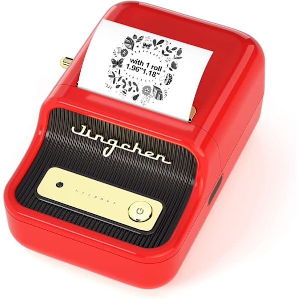 B21 Etiketmaskine, Bluetooth Stregkodeetiketprinter Udskrivningsstørrelse 20-50 mm, Kompatibel med iOS & Android med 1 rulle startpapir i hvid Red