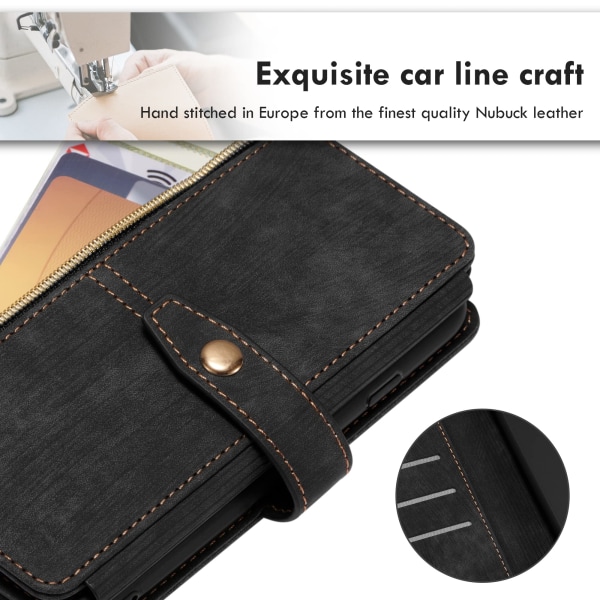 Case till Samsung Galaxy S23, Zipper Flip Leather Svart