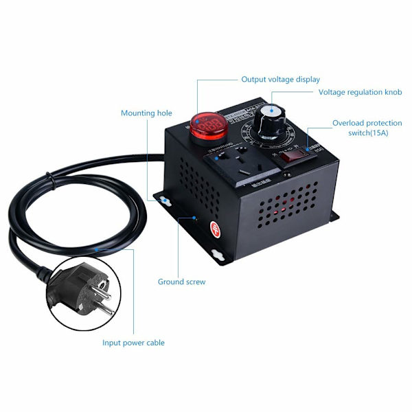 Dimmer, AC 220V 9A 4000W SCR Spenningsregulator Motor Vifte Hastighetskontroll