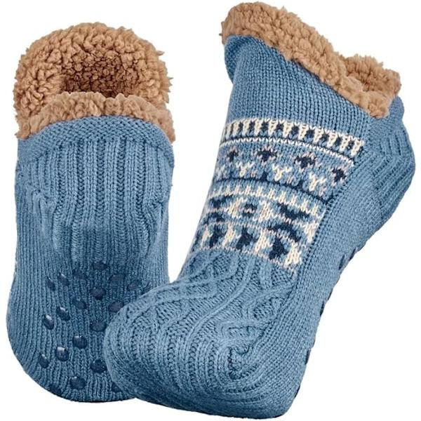 Tofflor med strumpor för män & kvinnor, fluffiga tofflor med grepp, halkfri fleecefodrad, värmehållande, julklapp, XL 46-48