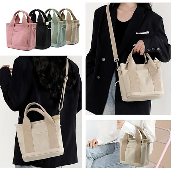 Dam canvas tote väska med flera fickor, snygg axelväska med fack