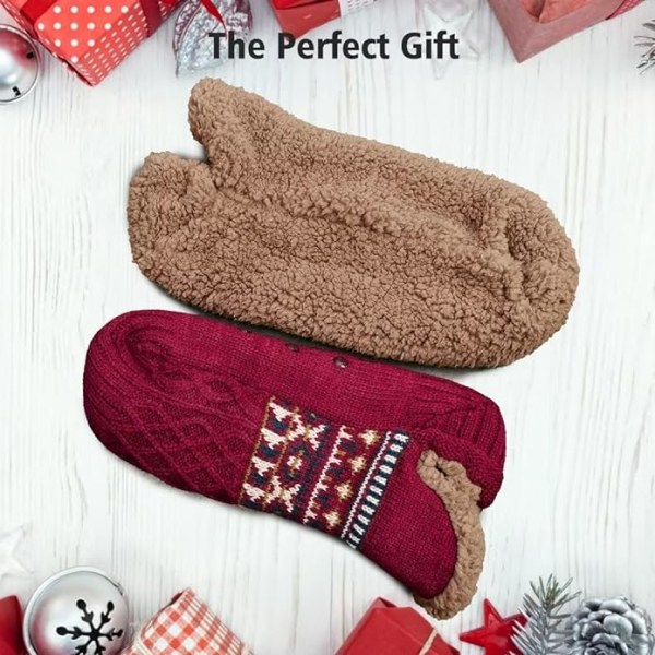 Tofflor med strumpor för män & kvinnor, fluffiga tofflor med grepp, halkfri fleecefodrad, värmehållande, julklapp, storlek S 35-39