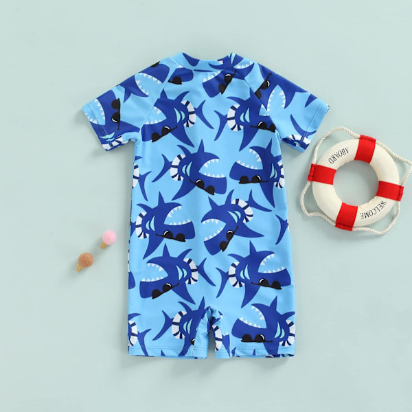 Baby dreng badedragt baby dreng badedragt one piece kortærmet strandtøj lynlås rash guard badedragter badetøj（2-3år）