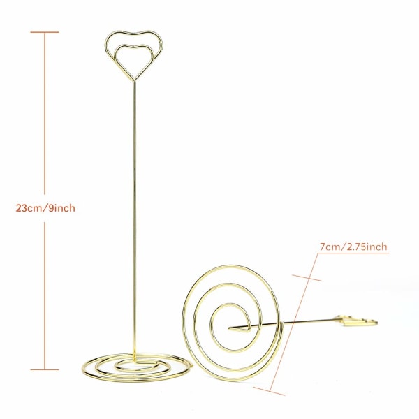 10 stk 8,6 tommer høy hjerteformet plasskortholder, gull