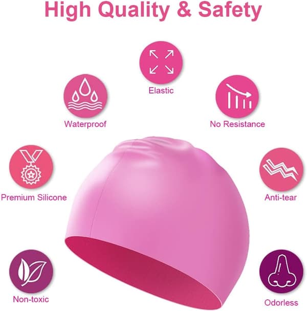 Vanntett badehette for gutter og jenter, elastisk og komfortabel, sklisikker badehette (Rosa)