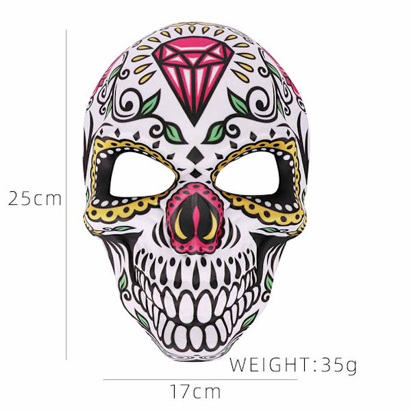 Halloween Día de Muertos Sukkerkranie Kostume Maske Día de Muertos Udklædning (Mursten og Sten)