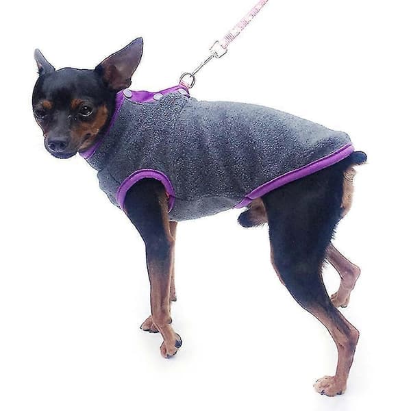 2 st husdjur hund valp vinter varma kläder fleece tröja pullover jacka kappa kläder mörkgrå