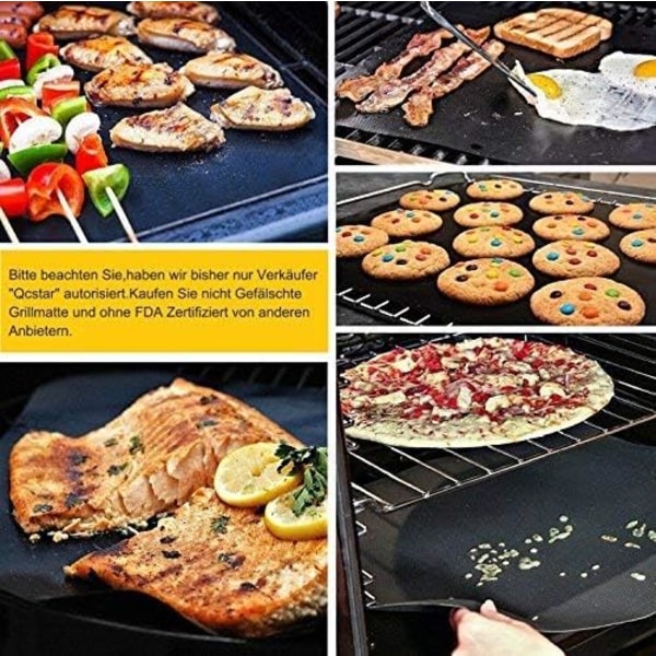 BBQ grillmatter, sett med 5 glassfiber BBQ-matter med non-stick belegg, 40 x 50 cm, gjenbrukbare, PFOA-frie, perfekt for kull, gass og Weber-griller