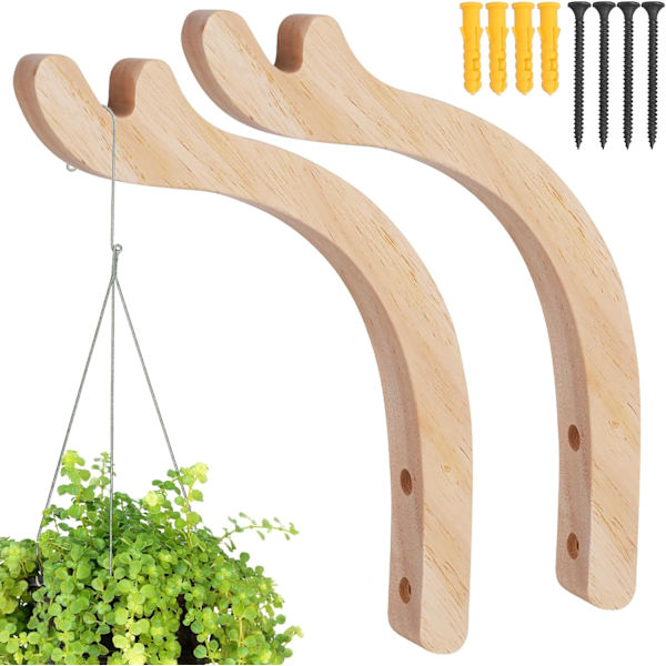 2-pack Väggmonterade Växtkrokar, Trä Växtkrokar Hängande Växtfäste Växt Hängare