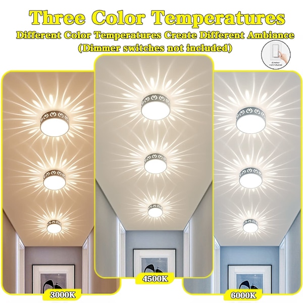 Taklampa hall, 6W mini rund LED taklampa dimbar i järn och akryl i vitt, modern kreativ takbelysning ihålig Ø15CM