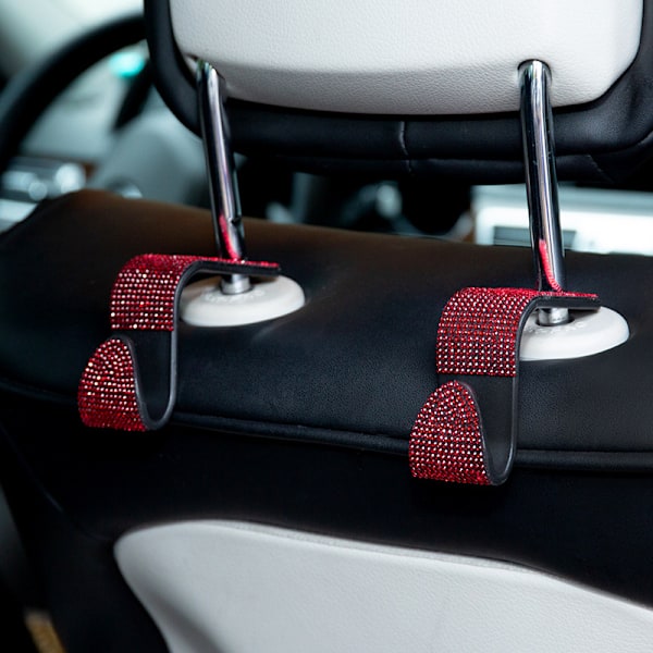 Auton käsilaukku koukku Bling Rhinestone auton koukut naisille tytöille, 4 pakkausta Crystal Auto takapenkin ripusttimet takaistuinten pääntukikoukku (punainen)
