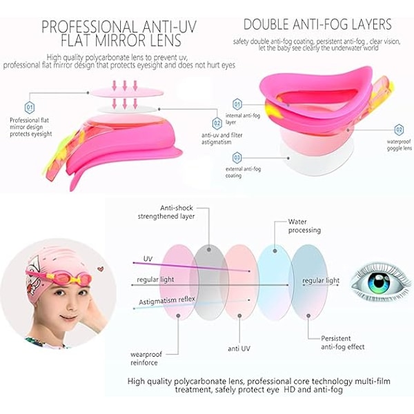 Svømmebriller til barn, Anti-dugg svømmebriller, Lekkasjetette, UV-bestandige, Svømmebriller for gutter og jenter, Svømmebriller for barn