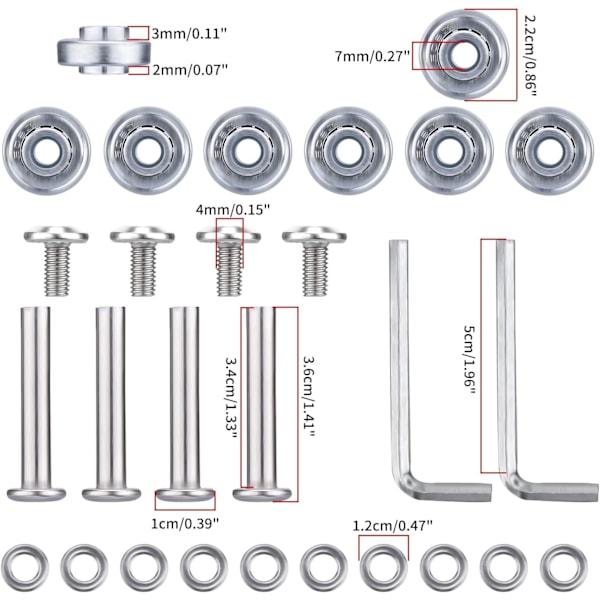 4-delars ersättningshjul för bagage, 45x18 mm, reparationssats för svängbara hjul i gummi.