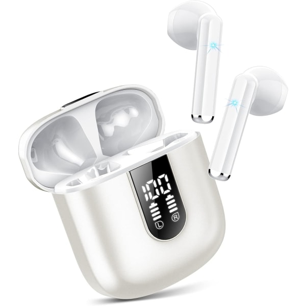 Trådløse ørepropper, 2023 Bluetooth 5.3-hodetelefoner, stereoøretelefoner med ENC-mikrofon, trådløse hodetelefoner i ørepropper med dobbel LED-skjerm