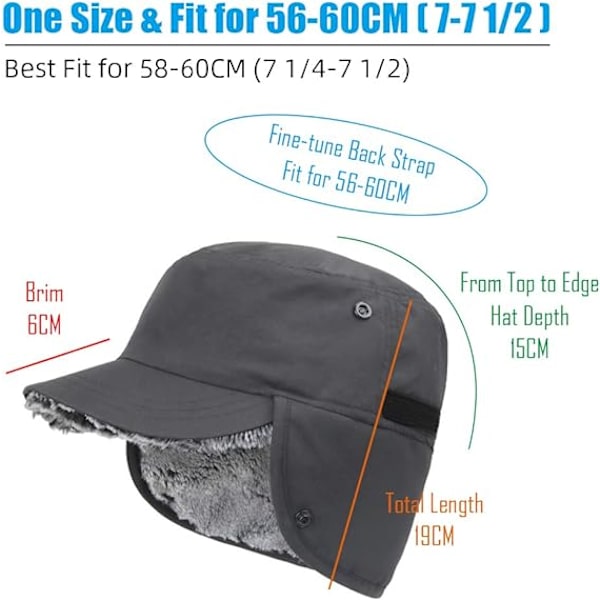 Unisex militær-inspireret kadetkasket med øreklapper til koldt vejr, fuldt foret med imiteret pels Dark gray