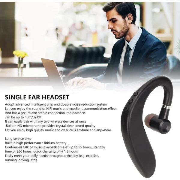 Bluetooth 5.2 Single Ear -kuuloke, vedenpitävä ultrakevyt langaton kuuloke, kuuloke Hands Free, yksikorvainen yrityskuuloke urheiluajoon