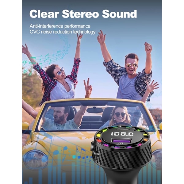PRMHOOT Håndfri Bluetooth til Bil, 30W FM Transmitter Bluetooth Håndfri Opkald i Bil, Understøtter USB Disk