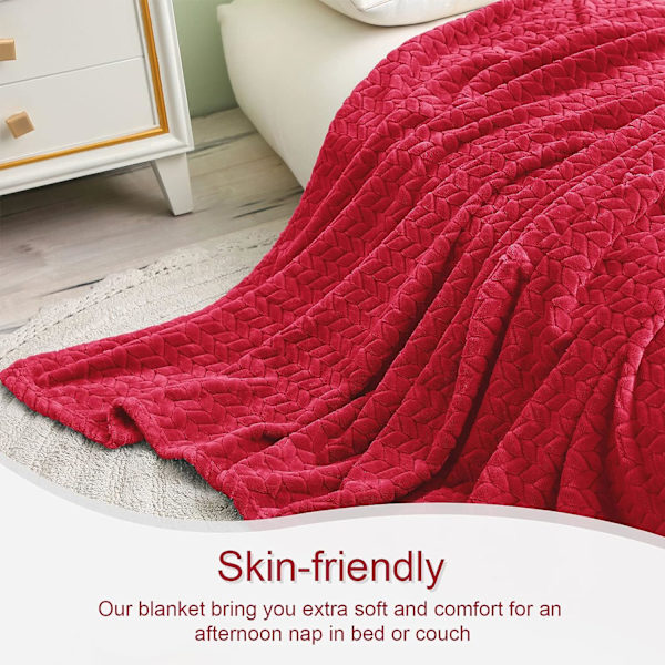 Stor Flanell Fleece Pledd, 180*200 CM Sofapledd, Myk Jacquardvevd Bladmønster Pledd for Sofa