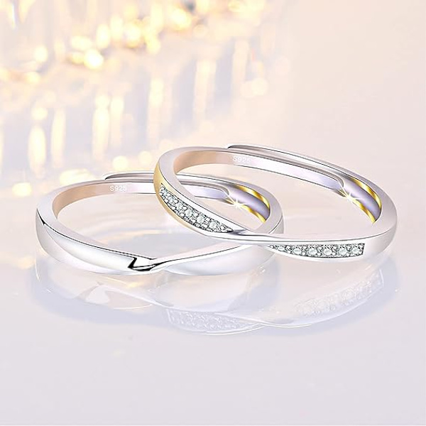 925 Sterling Hopea Sormus Yksinkertainen Pari Sormukset 2KPL