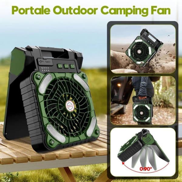 Genopladelig solcelleventilator 5200 mAh Timer og 4 hastigheder Ideel til camping