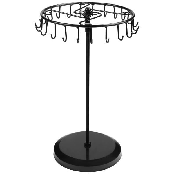 Sort metal roterende smykkeholder Display Stand (23 kroge) - Hængende Organizer Tower Rack - Opbevaring til halskæder og armbånd, ringe og øreringe