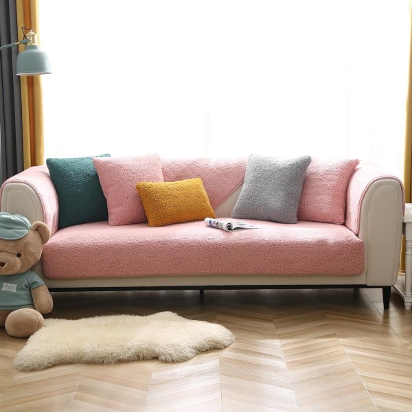 Premium Velour Sofabetræk, Skridsikre Sofabetræk, Elaborerede og Udsøgte Sofabetræk, Sofahyndebetræk til Soveværelse, Hotel og Kontor (110*110cm) Pink 110*110cm