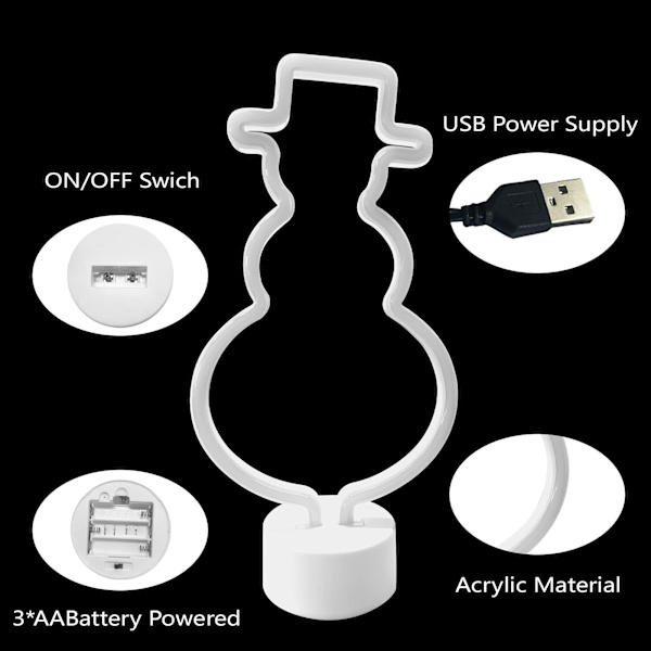 Neon Skilt Snemand Led Natlys Lampe med Holder Base