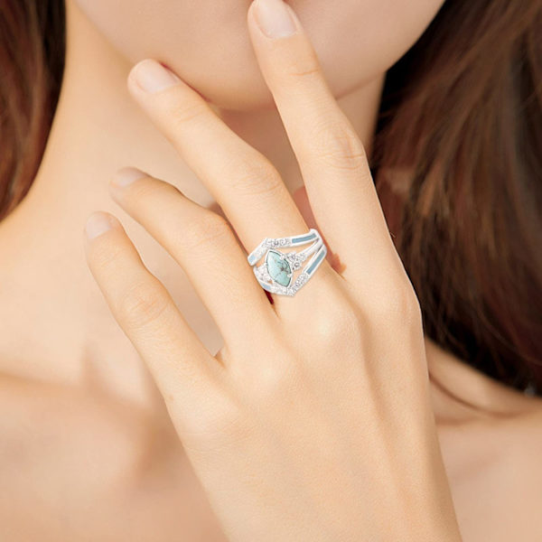 Turkis Ring for Kvinner 3-i-1 Ring Smykker (11)