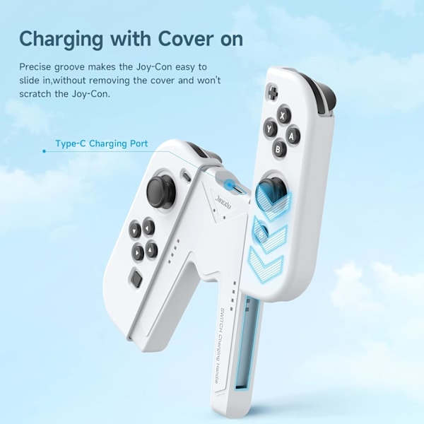 Latauskahva Nintendo Switch/OLED:lle, latausjoystick, mukava V-muotoinen peliohjain akun merkkivaloilla white