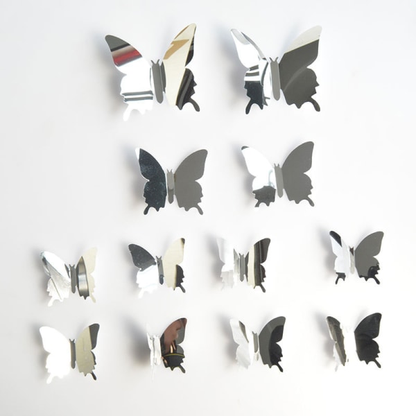 48 kappaletta DIY peiliperhonen yhdistelmä 3D perhonen seinätarra tarrat kodin sisustus, hopea