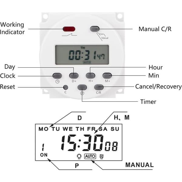12V Timer Switch Digital Timer Switch CN101A DC Digital Mikrodator Kontroll Ström Tid Mini