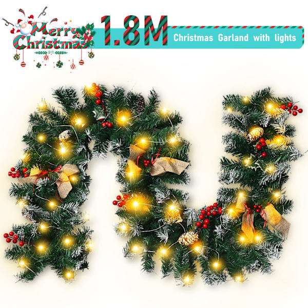 1,8 metrin joulukranssi 50 LED-valolla