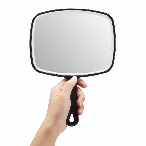 Håndspeil, svart håndholdt vanlig speil med håndtak, firkantet