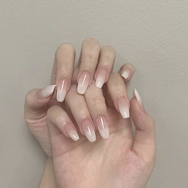 Nude Gradient Hvide Falske Negle Blanke Mid-length Falske Negle