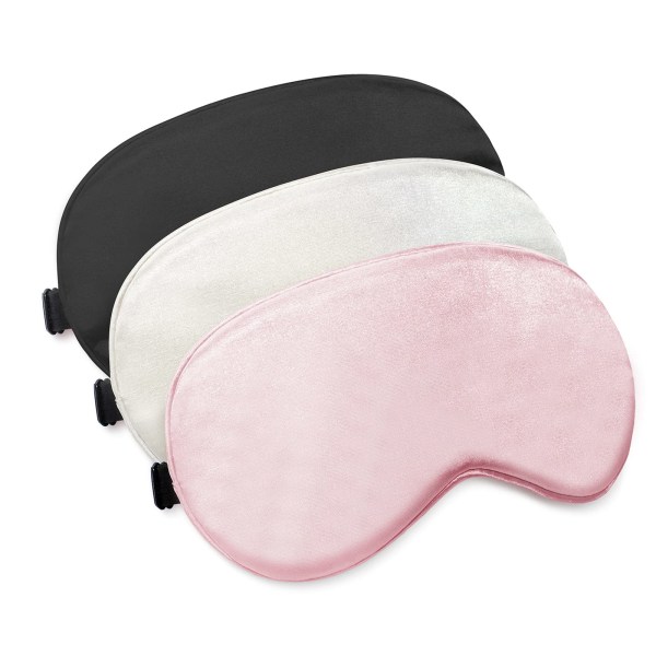 3-pack sovmask, med justerbar rem (svart+grå+rosa)