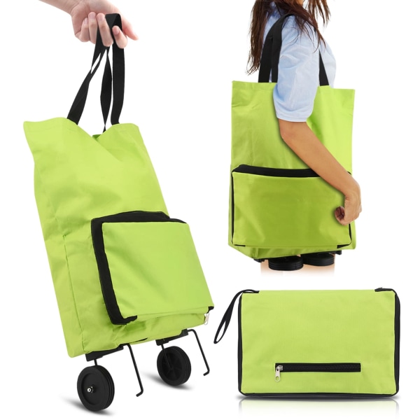Shoppingvagn, hopfällbar shoppingväska med gummihjul Kundvagn Oxford-tyg Återanvändbar kundvagn för stormarknad, kapacitetsväska (grön)