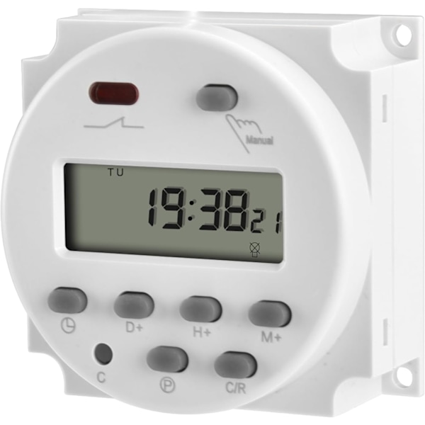 12V DC 16A Valkoinen Ohjelmoitava Ajastinkytkin LCD Digitaalinäytöllä ja Vedenpitävällä Suojuksella