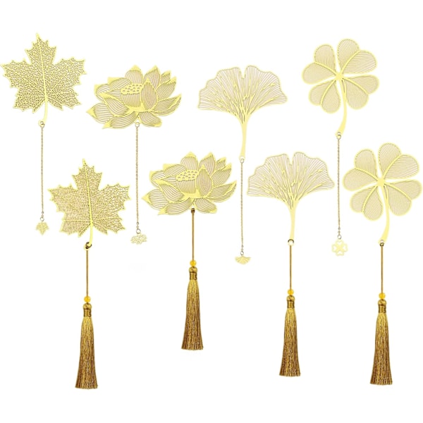 8 Metallisen kirjanmerkin setti, Kultalehtikirjanmerkit ketjulla, Kultaiset ontot kirjanmerkit tupsulla, Söpöt kirjanmerkit, Ainutlaatuiset metalliset kirjanmerkit 4pcs tassel style + 4pcs chain style