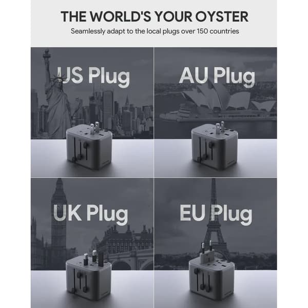 SiGN Universal Rejseadapter med USB-porte, 20W - Sort