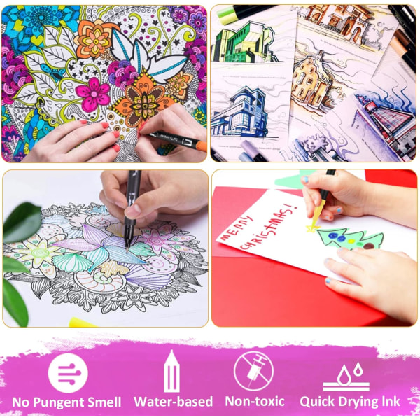 36 farver filtpennesæt Dobbelt penselpenne Kunstmarkører til børn Voksne Farvelægning, finliner og penselspidser