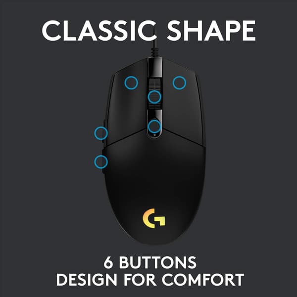 Gaming Mus med RGB Belysning, 6 Programmerbare Knapper, Gaming-Grade Sensor, 6K DPI Tracking, Letvægts