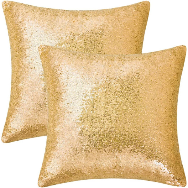 Set med 2 sjöjungfru paljettkuddfodral (guld, 18x18\")