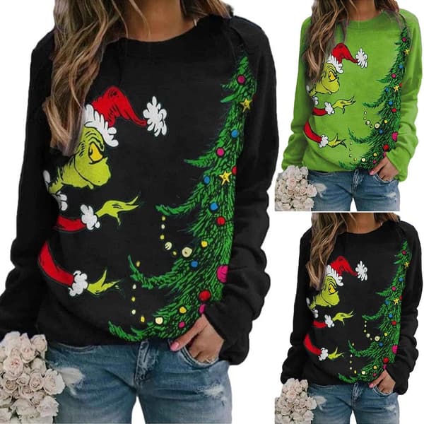 Grinch Jul Dame Mode Casual Sweatshirt Toppe sort black S