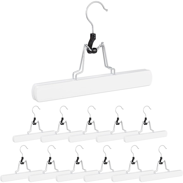 Träbyxhängare, 12 stycken, 360° Swivel Hook, Filt Skydd, Klädställ Byxor, Vit