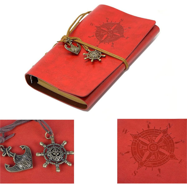 Vintage Retro PU Læderomslag Notesbog Journal Dagbog, Nautisk Spiral Tom Streng Daglig Notesblok Rejse til at Skrive i, Kraftpapir, Retro Vedhæng Red