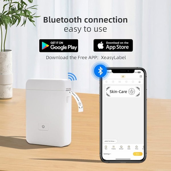 Itseliimautuva tarratulostin, Bluetooth-liimatarrakone, kotiin, kouluun, kauppaan, nimilappuihin, yhteensopiva Androidin ja iOS:n kanssa